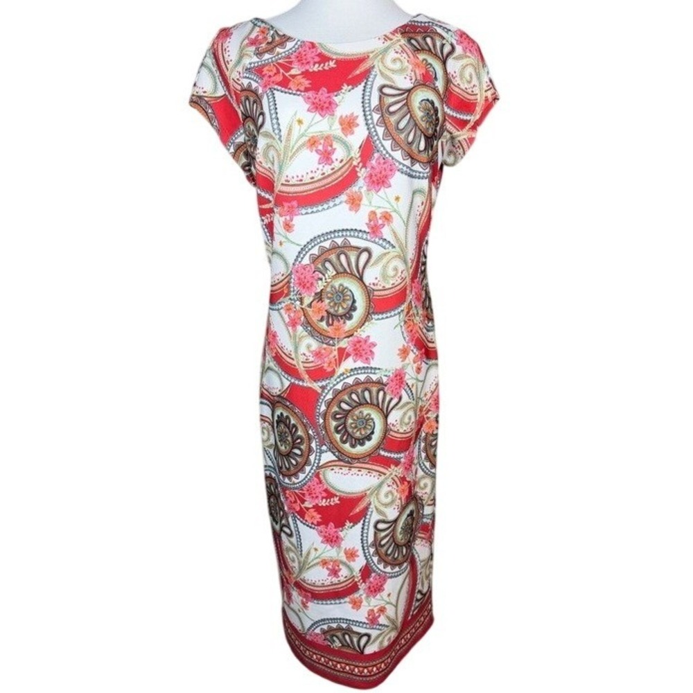 Beige by ECI Womens Red Paisley Floral‎ Sheath Dress Cap Sleeve Size 10